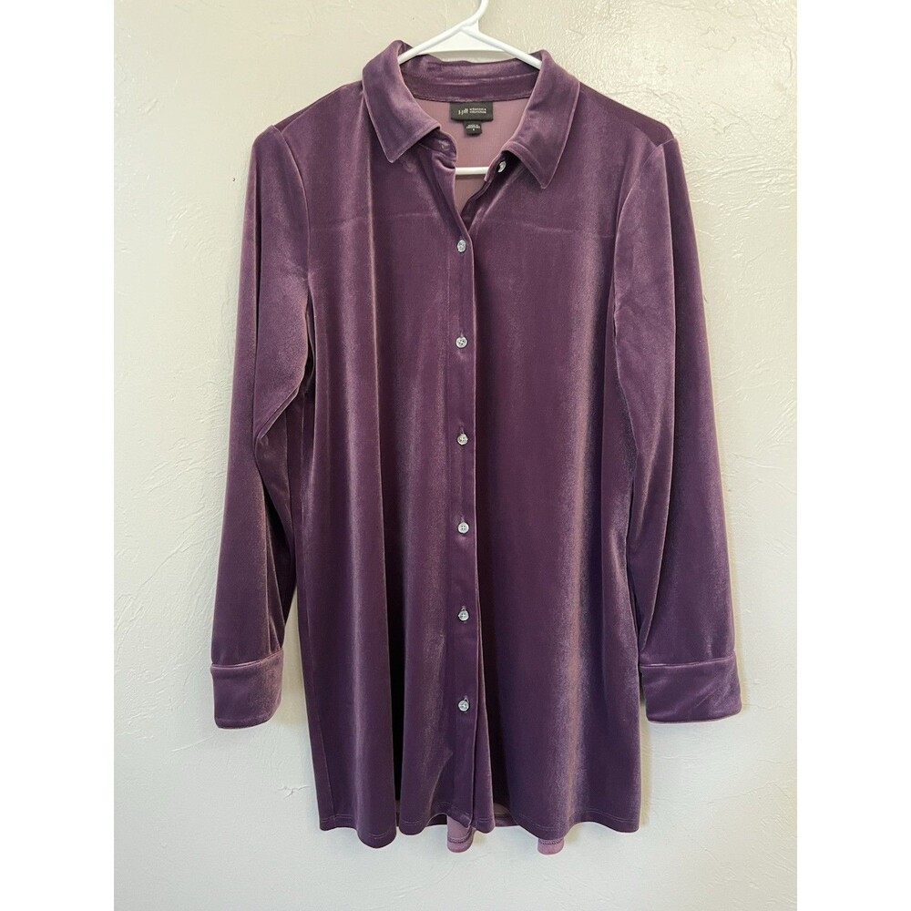 J Jill LAVENDER Velour Button Up Swing Top Shirt Oversized Size Small Dress